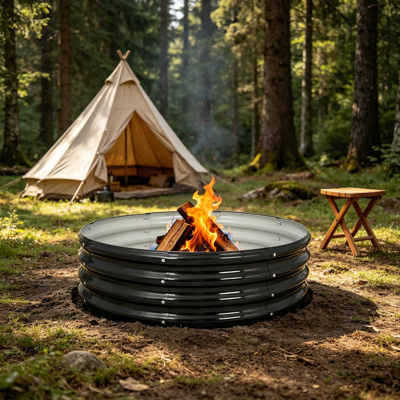 36in Round Galvanized Fire Pit Ring Black
