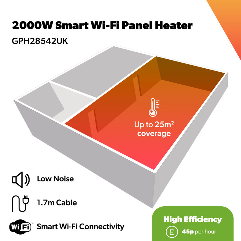 Geepas Electric Glass Panel Heater 2000W | Wall Mounted or Freestanding Smart Convector Heater with WiFi App LED Touchscreen Control Child Lock | IP24 Rated Water Resistant 24H/Weekly Timer | 2 Yr Warranty