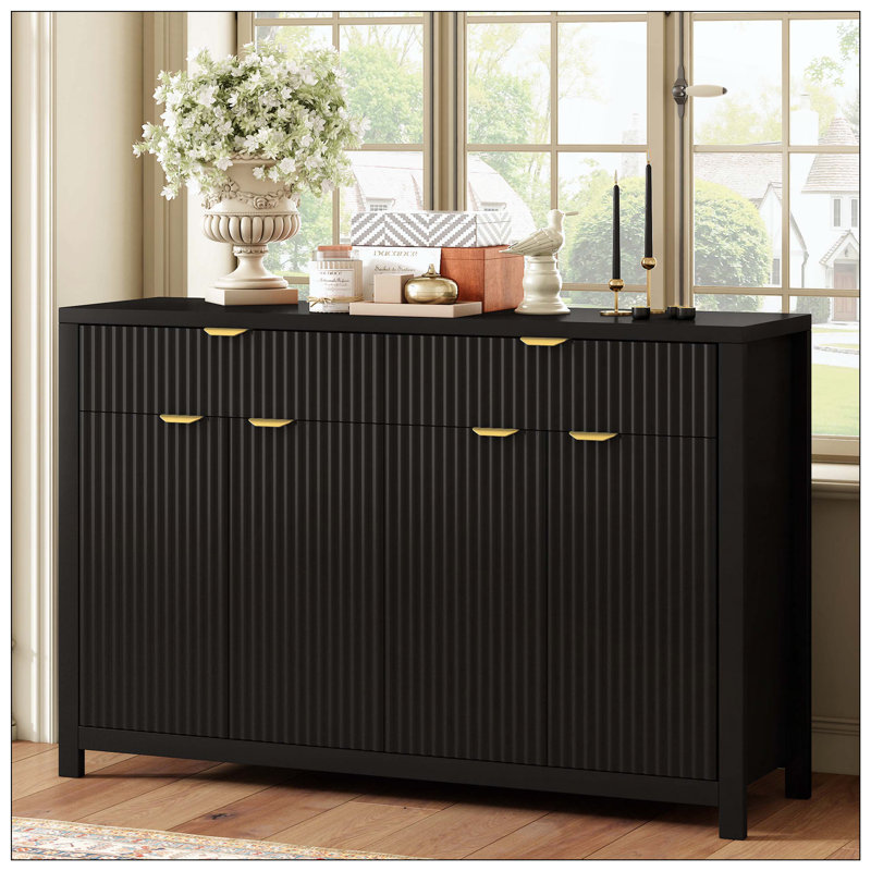 Buffet buffet, armoire de cuisine rustique à 2 portes de grange, armoire d'appoint avec rangement pour le salon, Noir