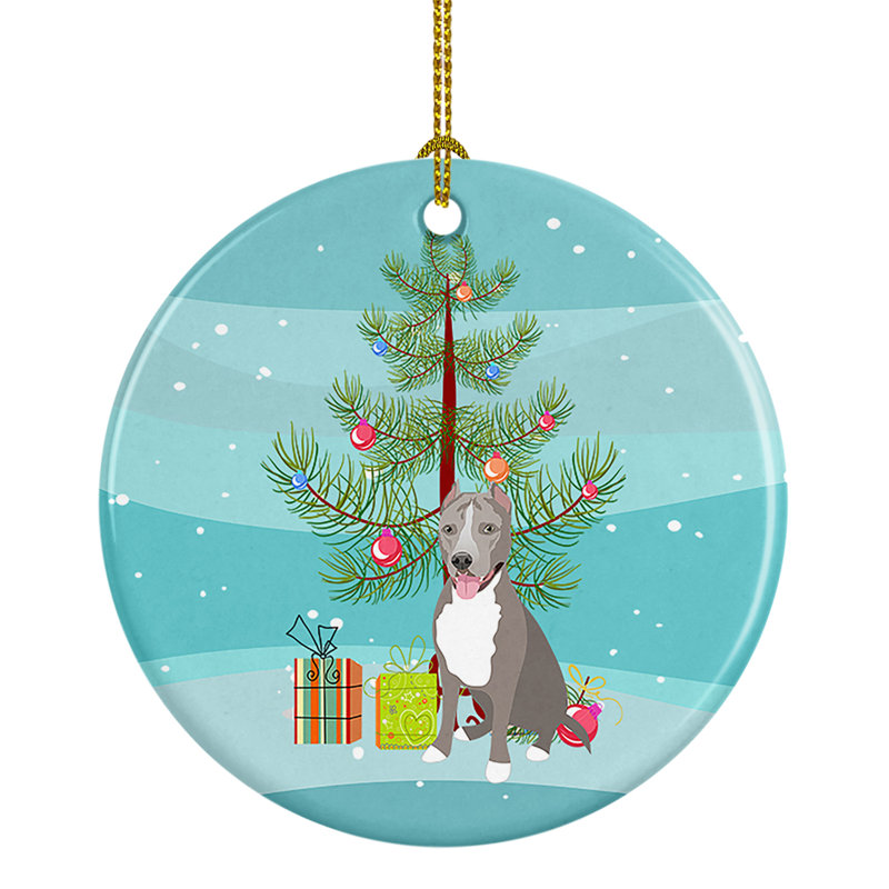 Ornement de Noël en céramique Pit Bull Blue # 5, Pit Bull bleu # 5