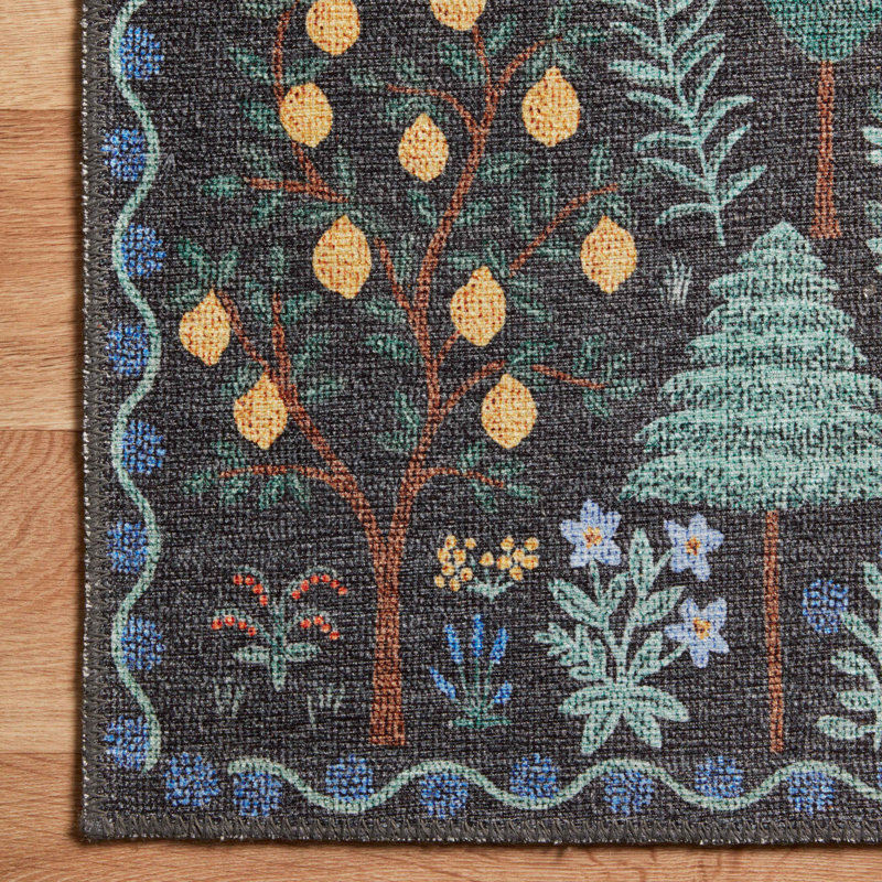 Rifle Paper Co. x Loloi Menagerie MEN-02 Forest Black Rug, Rectangle 3'9" x 5'9"