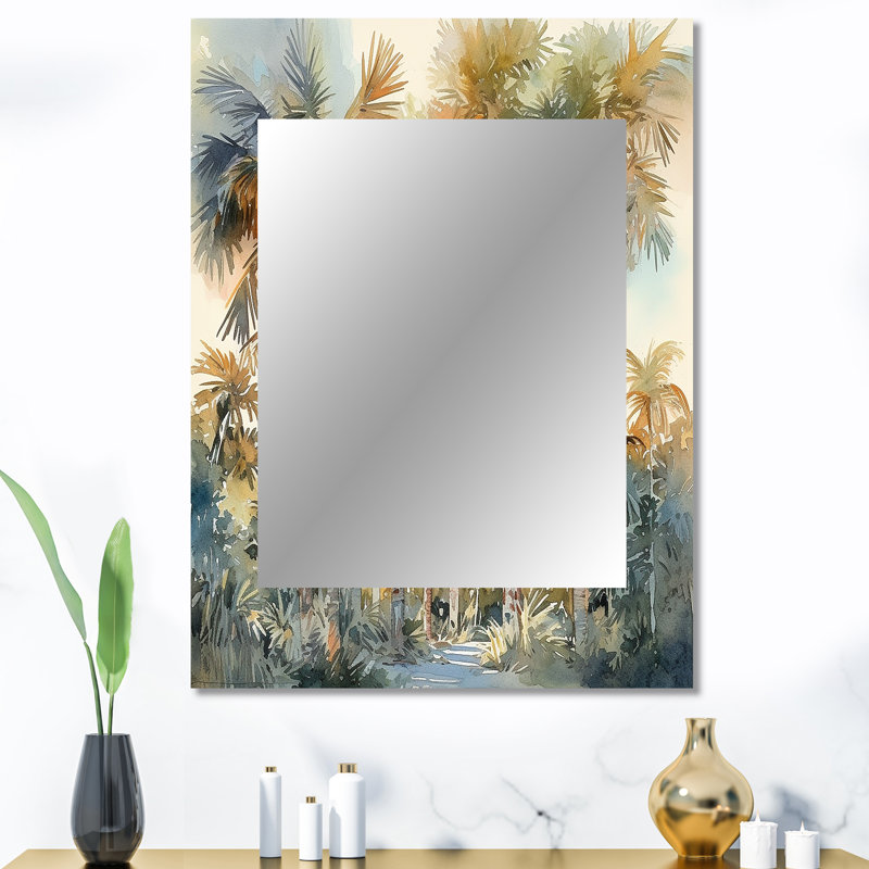 Green Palm Tree Paradise III - miroir décoratif Palms, miroir mural traditionnel, impression d'art en métal, 40 po x 30 po