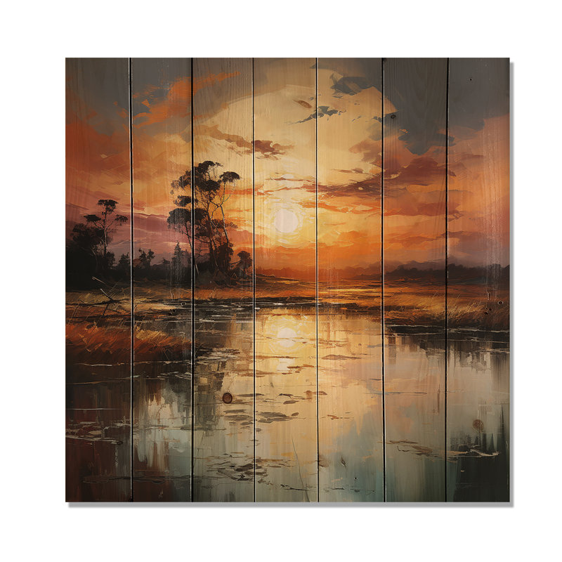 By The Lake Sunrise Reflections I - Lac sur bois, H 30 po x l 30 po
