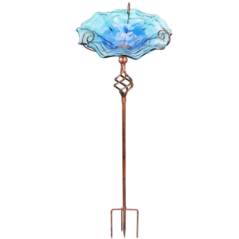 Bain d'oiseaux en verre Binnur, Bleu, L 12,8 po x P 13,23 po