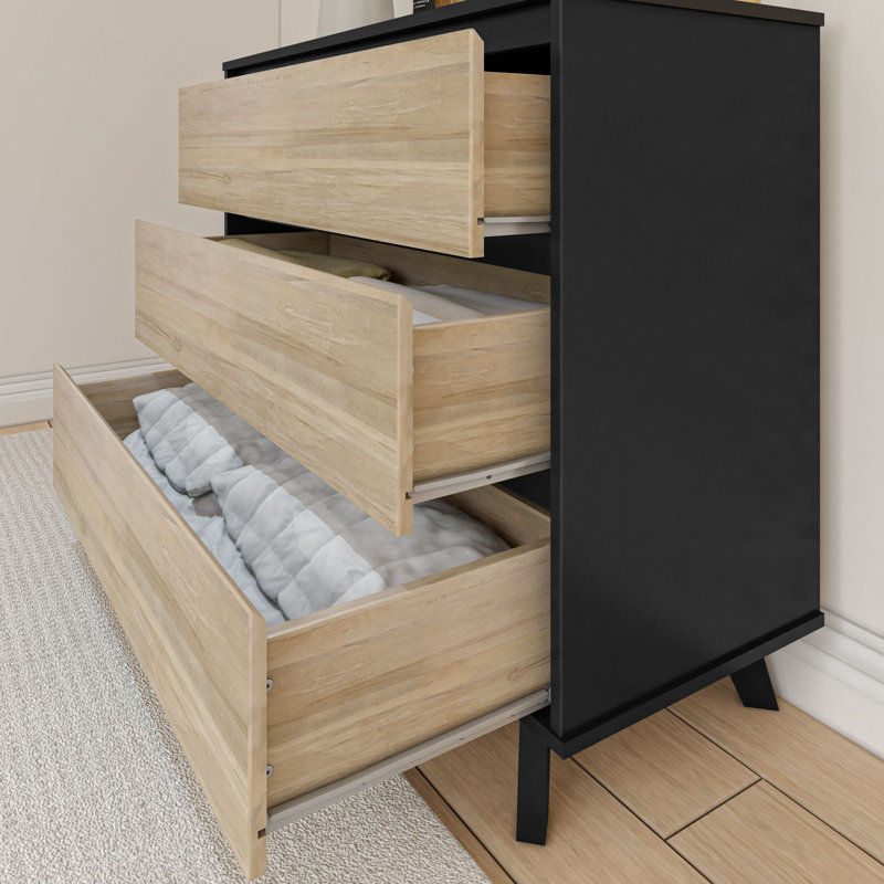 Commode 3 tiroirs Brubaker, Noir / blond