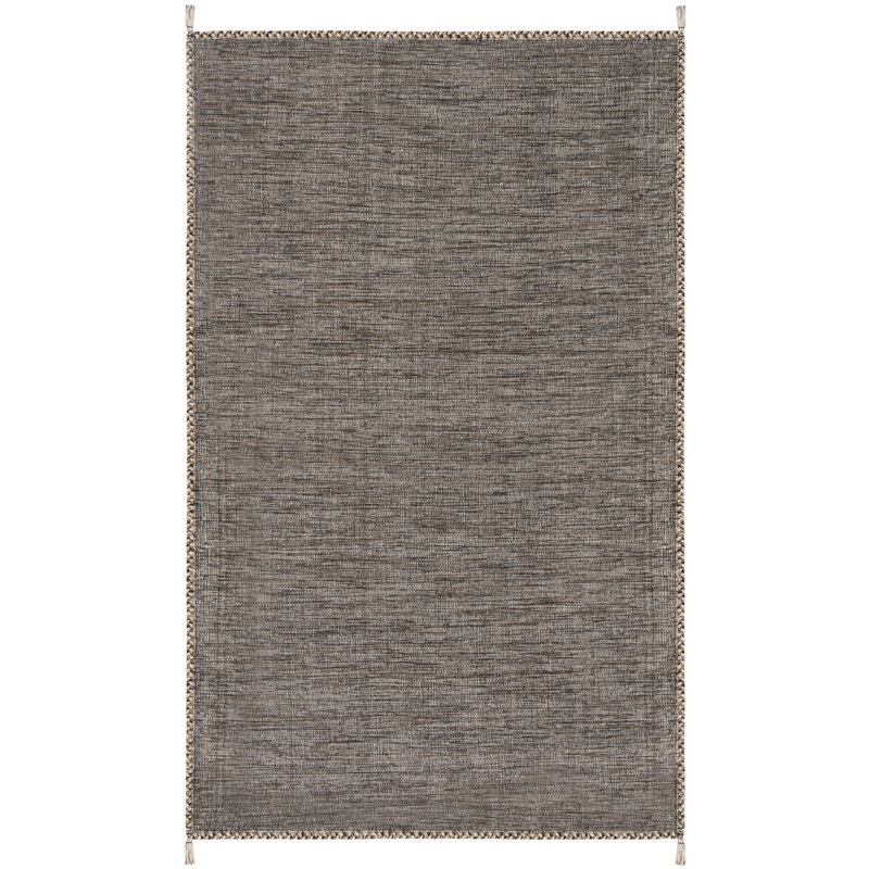 Amaral Handwoven Cotton Beige/Black Area Rug, Rectangle 6' x 9'