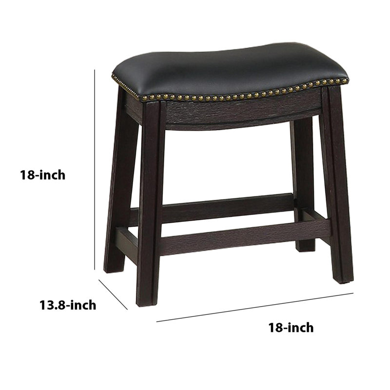 Pepperidge Upholstered Faux Leather Counter Stool with Solid Wood Frame, Black, Short Stool (18” Seat Height)