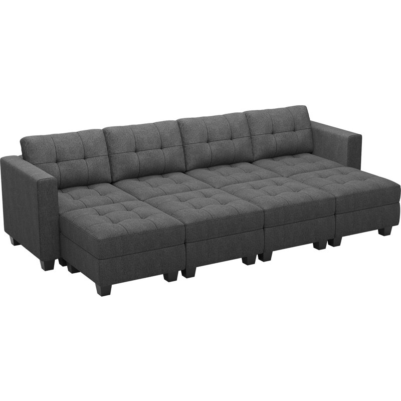 Grand canapé-lit modulaire modulaire 116,6 po Soneson Hunsicker, Mélange de lin gris
