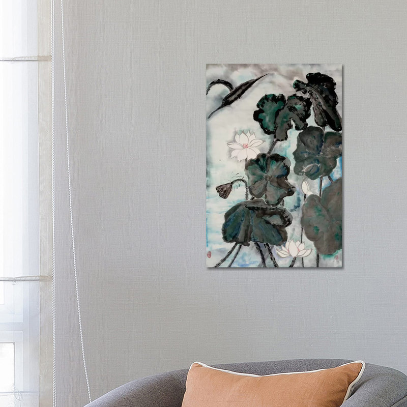 Lotus Study With Blue Green I by Nan Rae - Wrapped Canvas Painting, 66.04 cm H x 45.72 cm W x 1.91 cm D