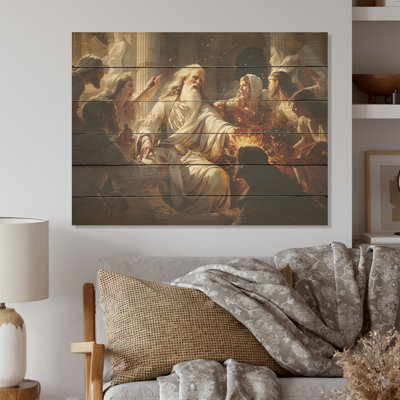 «Cleansing The Temple Of Christianity» - Art mural en bois sur bois de pin naturel