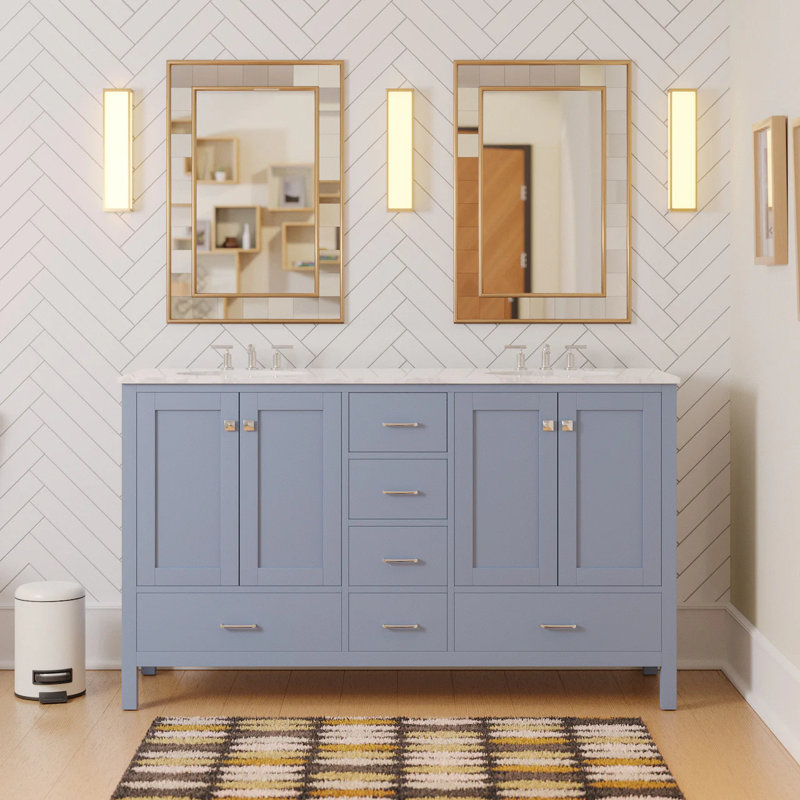 Ensemble de meuble-lavabo double 60 po Claudett, Carrara d'ingénierie, Bleu poudre