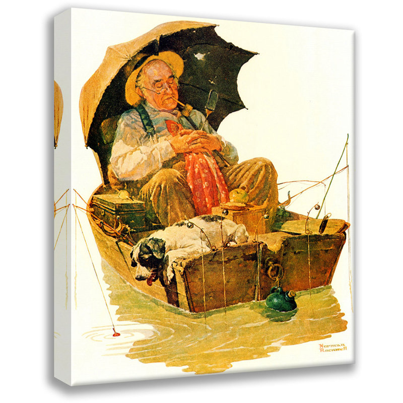 «Gone Fishing» par Norman Rockwell, toile tendue avec châssis, H 24 po x l 17 po