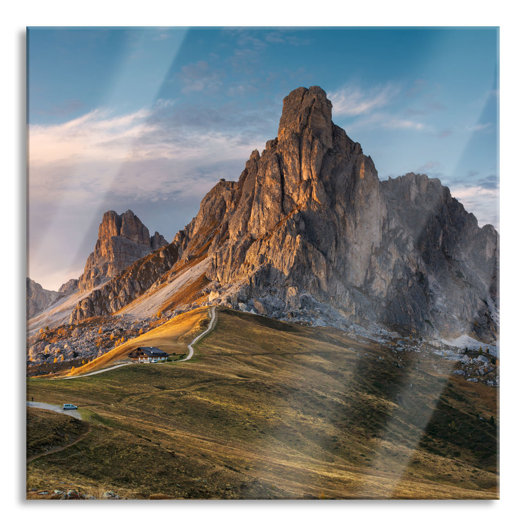 Glasbild Dolomiten im Sonnenuntergang