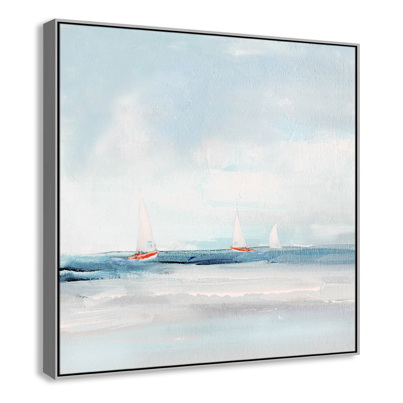 Charter "Caribbean Sail" Painting by Sally Swatland, 46.5" H x 46.5" W x 2" D, Silver