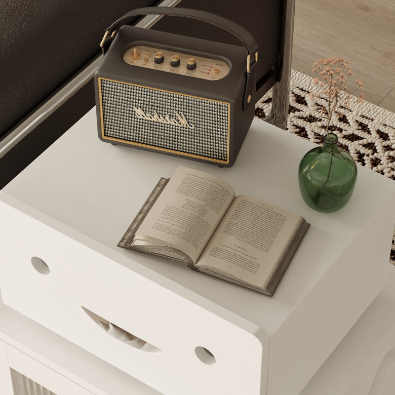 Modern Robot-Style End Table With 360-Degree Rotating Head | High-Quality MDF Construction & Transparent Vertical Stripe Glass Doors | Compact Storage & Contemporary Design For Small Spaces