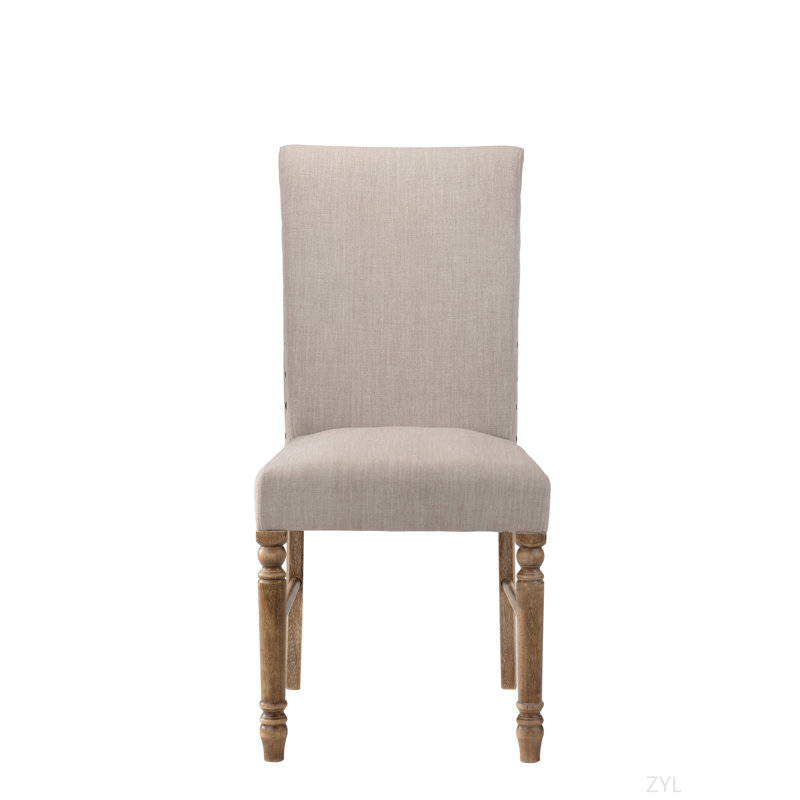 Chaise d'appoint en lin crème et chêne vieilli (ensemble de 2)