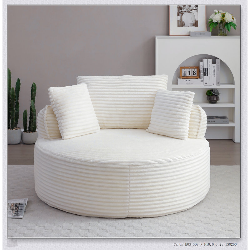 Chaise de salle à manger ronde avec accoudoirs arrondis et rembourrés à siège profond avec 3 coussins, sans assemblage requis
