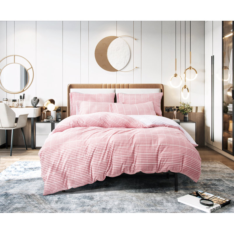 Plaid Duvet Cover Set with Pillowcases Included, Kingsize Duvet Cover + 2 Standard Pillowcases, Pink