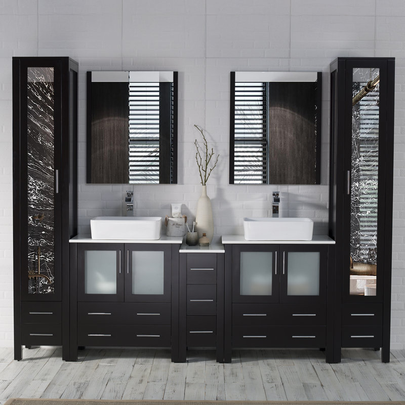Mance 102" Double Bathroom Vanity Set with Mirror & Linen Closet, Espresso
