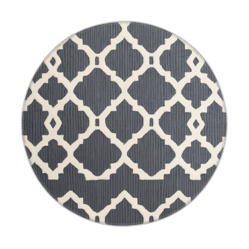 Trellis Gray Indoor and Outdoor Area Rug, Round 5'
