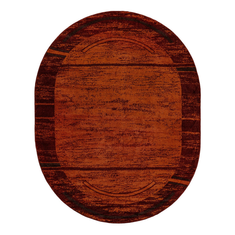 Alair Abstract Brick Red/Sage Green/Orange Area Rug, Oval 7'10" x 10'