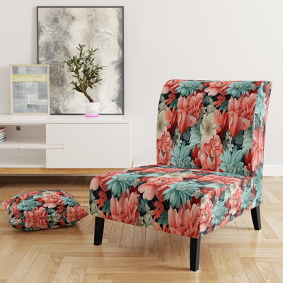 Coral Serenade Tropical Pattern - Upholstered Coastal Slipper Chair, Pink Accent Chair