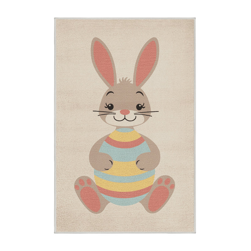 Soft Plush Fabiano Easter Modern & Contemporary Abstract Area Rug in Beige – White Binding, 2x5