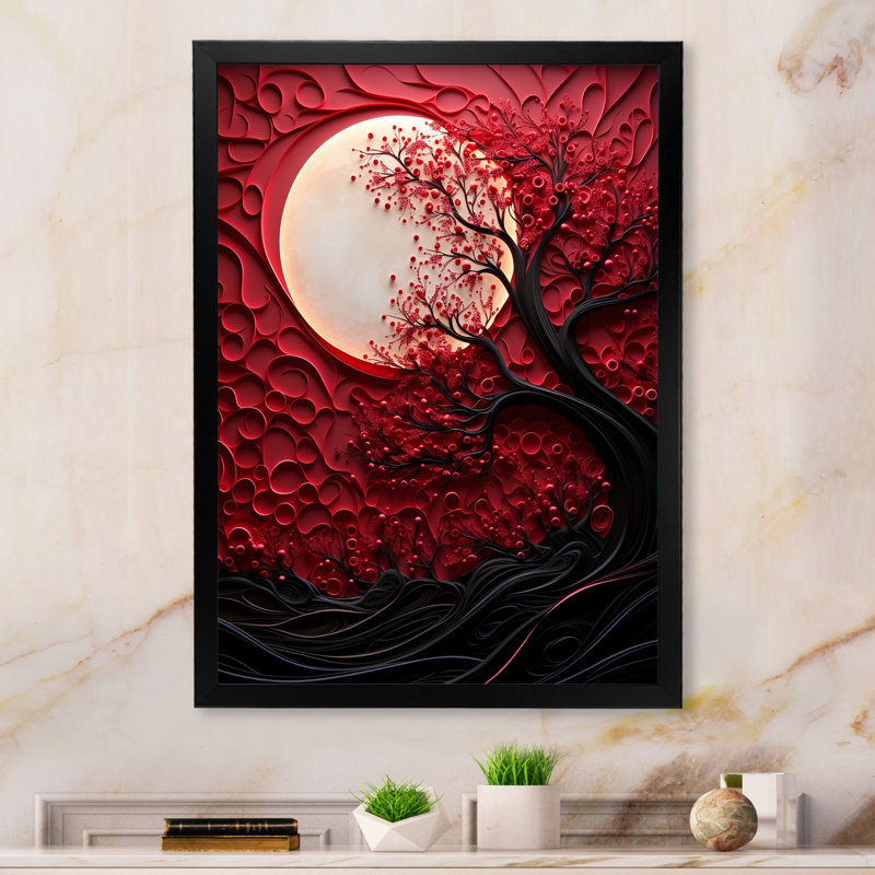 Red Moon Ruby Radiance - impressions sur toile de lune, H 40 po x l 30 po x P 1,5 po, Cadre simple noir