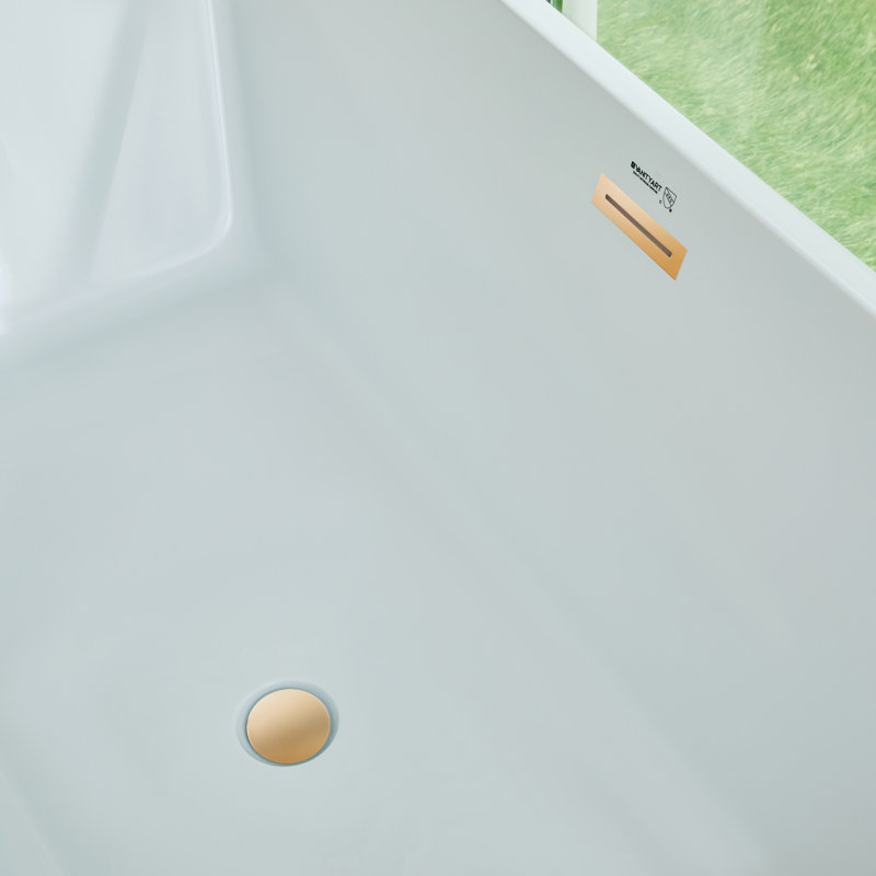 Chloe 59" x 30" Freestanding Soaking Bathtub, White/Titanium Gold