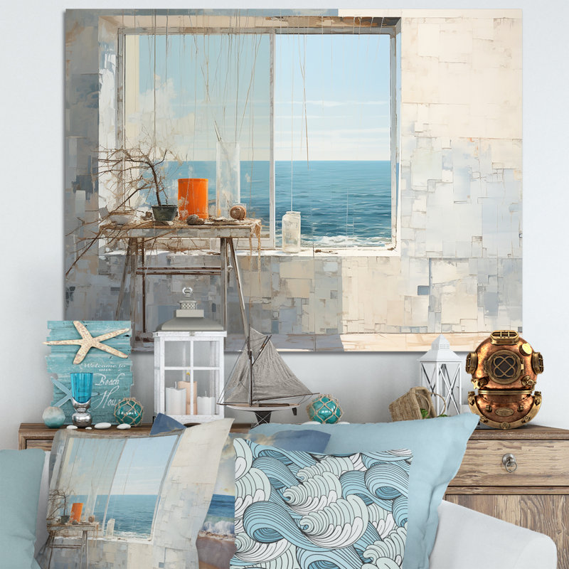 Fenêtres de plage Horizon - salon d'art mural plage et océan, Toile tendue, H 34 po x l 44 po x P 1,5 po