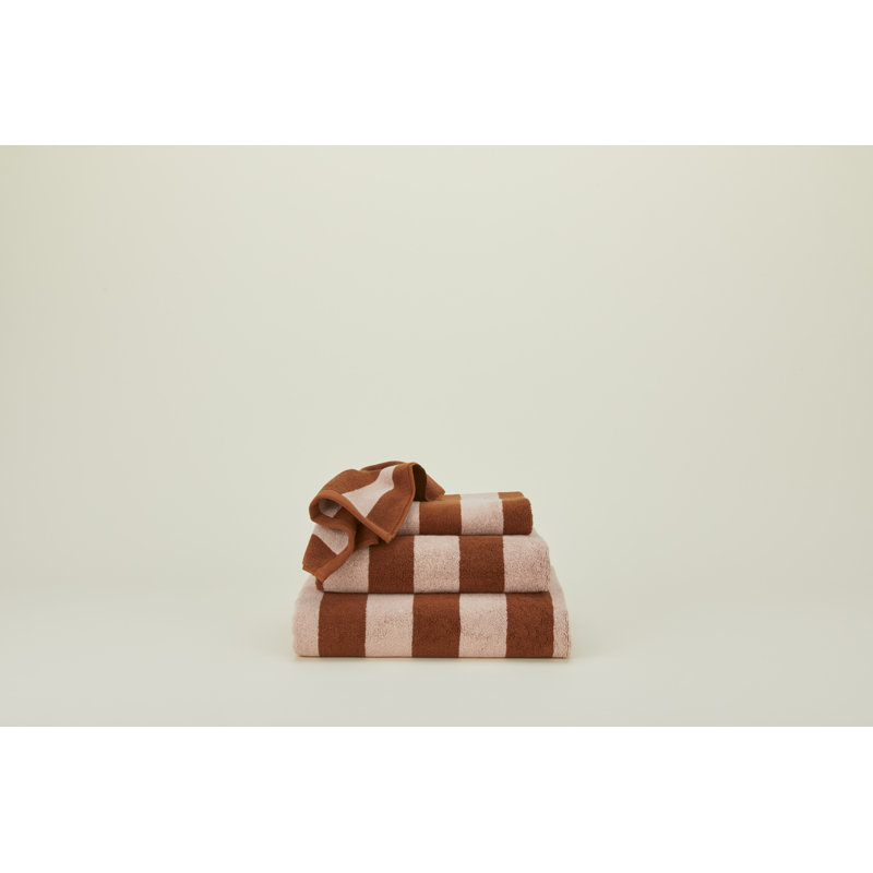 Simple Striped Terry Bath Towel, Blush/Terracotta, Hand Towel - 1 Pack