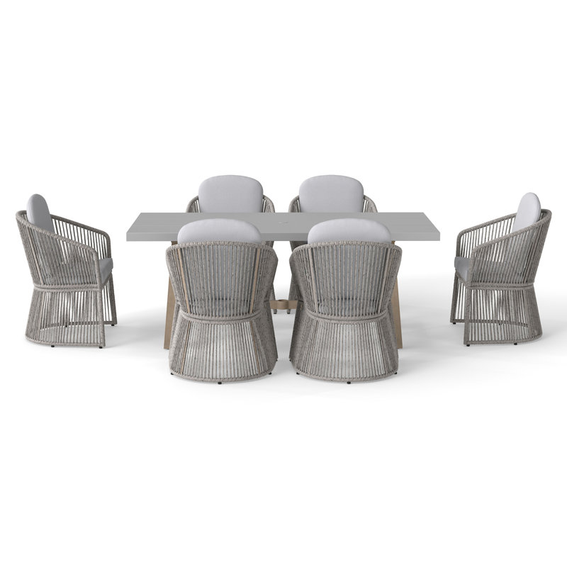 Rectangular Outdoor Dining Set With Cushions, Light Gray, Light Gray