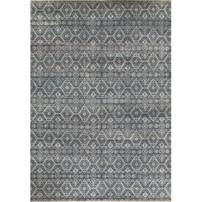 Geometric Area Rug in Teal Blue/Gray