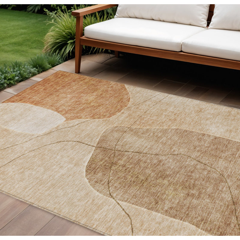 Tapis extérieur lavable abstrait 9 pi x 12 pi cuivre et terre cuite orange
