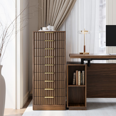 9-Drawer Wood File Cabinet with Fluted Drawer Fronts, Vertical Office Storage Cabinet