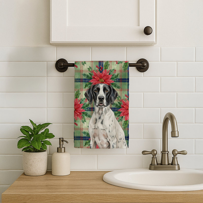 Black and White Pointer Christmas PoinsettIas Kitchen Towel, Black/White Pointer