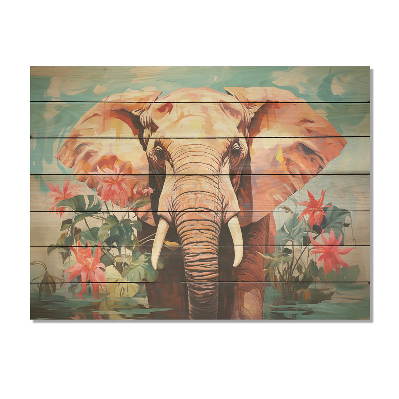 «Gray Creative Tusks Abstract Elephant Art III», impression d'éléphant sur bois, H 34 po x l 44 po