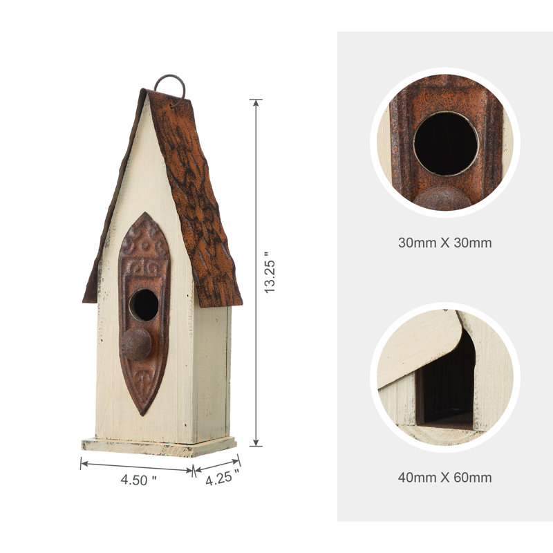 Strader 13.25 in. H x 13.25 in. W x 4.25 in. D Freestanding and Hanging Weather Resistant Birdhouse, White/Brown
