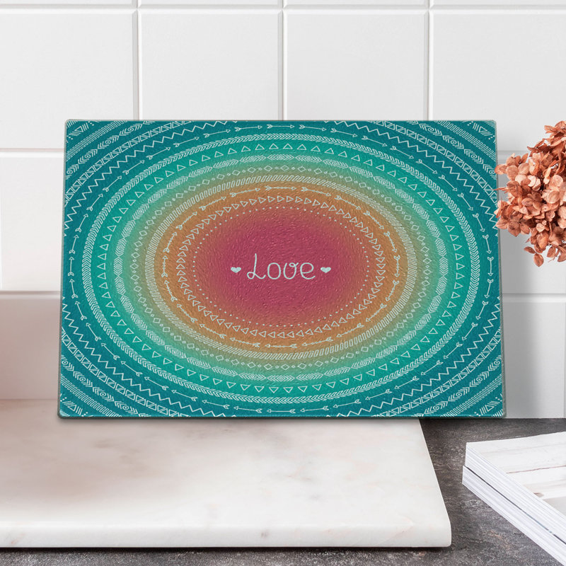 Ambesonne Arrow Tempered Glass Cutting Board Line Border Pattern Multicolor