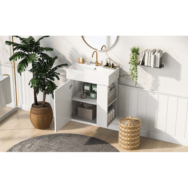 Meuble-lavabo flottant moderne avec lavabo en céramique