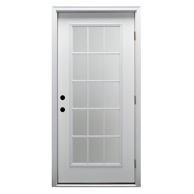 Porte d'entrée avant pré-suspendue en fibre de verre avec grilles extérieures, S'ouvre à gauche vers l'extérieur, 6,56 po