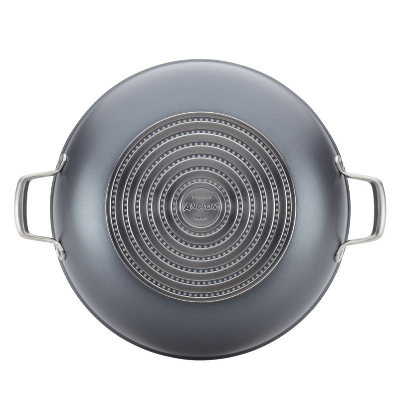 Moonstone Gray 13.5-Inch Hard Anodized Nonstick Wok with Lid