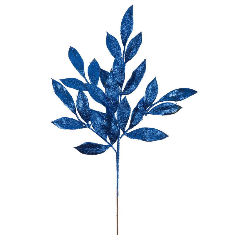 22" Glitter BayLeaf Artificial Christmas Spray, Blue, 22" H x 8" W x 0.5" D