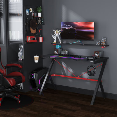 Station de travail de bureau d'ordinateur de bureau de course de 47 pouces avec support pour porte-gobelet pivotant