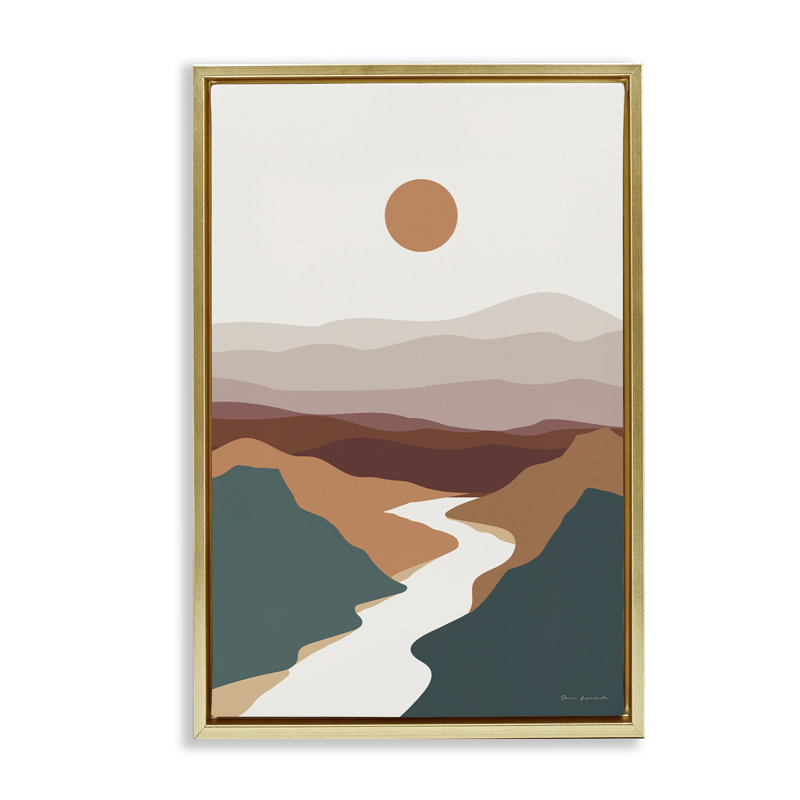 Toile flottante «Natural Mountain Valley» par Omar Escalante, Cadre flottant métallique doré, H 25 po x l 17 po