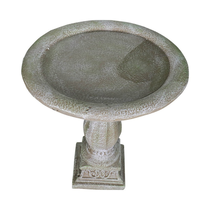 SunJet 23.8" H Concrete Bird Bath with Carved Pedestal