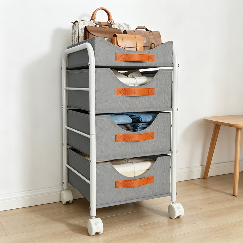 DIMJ 4-Tier Fabric Closet Drawer Organizer with Wheels - Portable Storage Solution for Clothes, Shoes, Toys & More - Sturdy Iron Frame & Modular Design for Bedroom, Office, Nursery