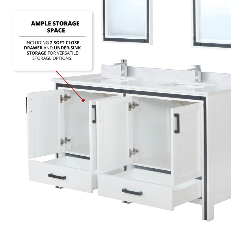 Ziva 60" White Freestanding Double Bathroom Vanity