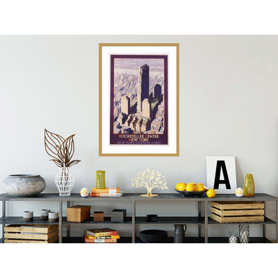 «Rockefeller Center New York: New York Central Lines», affiche par Leslie Ragan - impression giclée encadrée