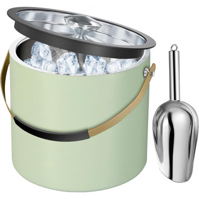 Seau à glace en acier inoxydable avec couvercle et seau à double paroi isolé pour bar à cocktail et fêtes